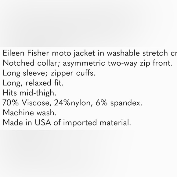 Eileen Fisher Black Moto Zippered Trench Jacket women’s Medium - Picture 9 of 9